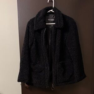 Steve Madden Black Teddy Jacket with black faux leather trim down the front